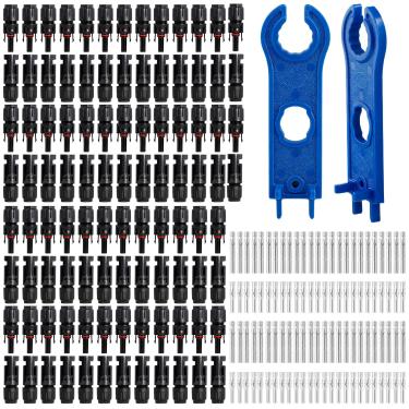 Imagem de Sumalon Conector de painel solar de 100 peças, conector impermeável IP67 1000V 30A macho fêmea com 2 chaves inglesas, 50 pares de conectores solares multicontato