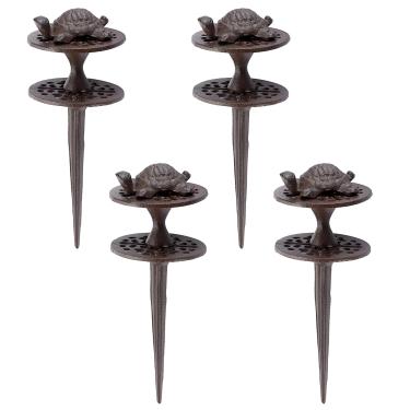 Imagem de OwnMy Conjunto de 4 estacas de guia de mangueira de jardim de ferro fundido resistentes, pontas decorativas de guia de mangueira de jardim para proteção externa de plantas de gramado - mantendo