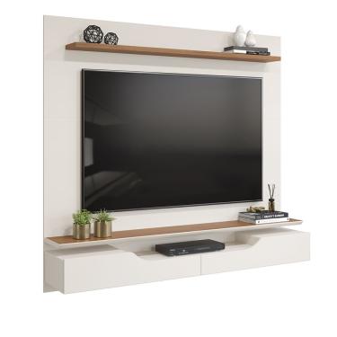 Imagem de Painel Levi Com Ripas E Prateleiras Off White Com Freijó