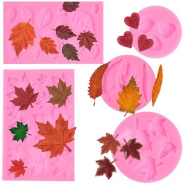Imagem de 5 peças de molde de silicone de folha, molde de fondant de folha de bordo de silicone de outono moldes de chocolate doces moldes de argila para decoração de bolo, topo de cupcake, biscoitos