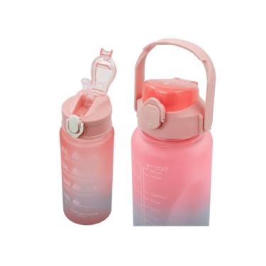 Imagem de Garrafa Térmica Degradê 2L e 900ml, Design Moderno, Tampa Rosa, Material Alumínio, com Adesivos 3D Decorativos