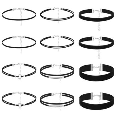 Imagem de DOPENSPI 12 gargantilhas pretas para mulheres, conjunto de gargantilha de veludo preto de Halloween, colar gargantilha clássica gargantilha, colares ajustáveis, joias góticas para mulheres, presentes