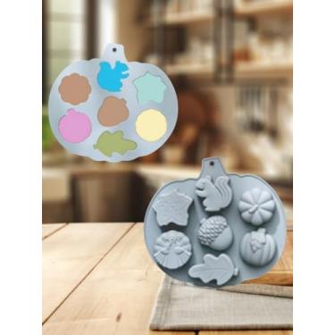Imagem de 7-Grid Moldes de silicone para chocolate, bolota, esquilo, folhas de bordo, abóbora, peru, doces, resina, molde de cozimento, azul