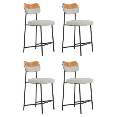 Imagem de Kit 04 Banquetas Médias Cozinha Lila Couríssimo Whisky Linho Cinza - Abmaza