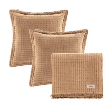 Imagem de Kit Para Cama e Sofá Manta e Almofadas 100% Algodão Texturizadas Atlan