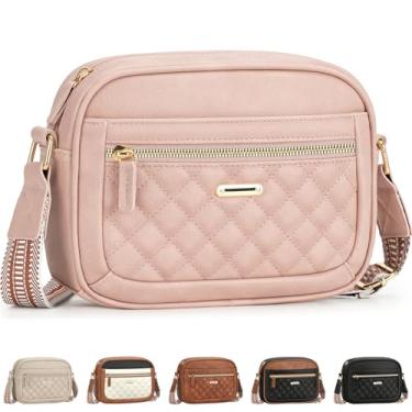 Imagem de Capolo Bolsas transversais para mulheres, pequenas bolsas transversais de couro vegano, bolsas de ombro femininas com alça ajustável, rosa, Medium