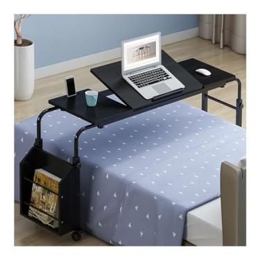 Imagem de HGTRH Mesa para cama com rodas, mesa de computador móvel sobre a cama com altura e largura ajustável, inclinação, suporte e prateleira de armazenamento lateral, mesa sobre cama, para casa, quarto
