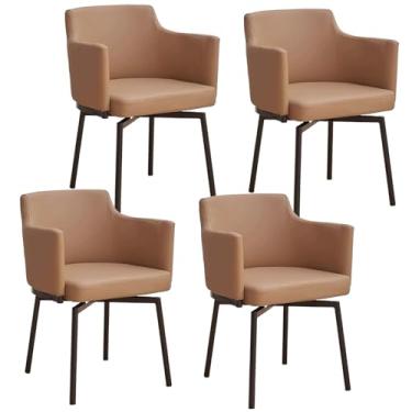 Imagem de Cadeiras de jantar giratórias de 180°, cadeira de jantar estofada ergonômica com encosto automático e apoio de braço pernas de aço carbono A 4 peças