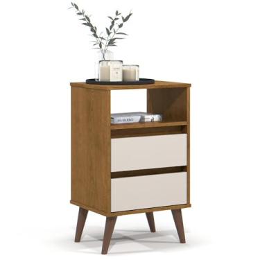 Imagem de Mesa de Cabeceira PÃ:copyright:s Retrô 2 Gavetas 43cm Roma Freijó/Off - EJ Móveis