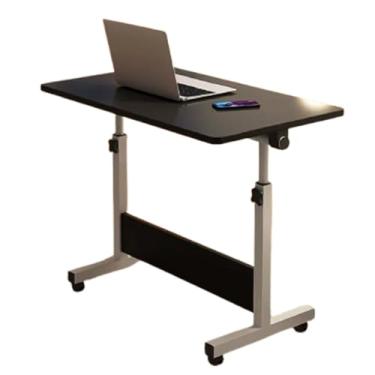 Imagem de HGTRH Mesa dobrável ajustável sobre a cama, mesa móvel com rodas 40 x 60 cm/40 x 80 cm, faixa de elevação 65 x 87 pernas de aço grossas, mesa sentada em pé, mesa de laptop preta 40 x 80 cm
