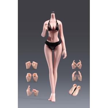 Imagem de Fremego Corpo feminino em escala 1/6, 30,5 cm, superflexível, grande, ombro estreito, corpo feminino sem costura, com pés destacáveis, pele pálida, boneco de ação miniatura
