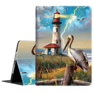 Imagem de Capa para Samsung Galaxy Tab S10 Lite/S10 FE 2025/ S9 FE 27.7 cm/ S9 27.9 cm 2023, capa dobrável de encaixe fino com hibernar/despertar automático para Galaxy Tab S10 Lite, farol pelicano pássaro