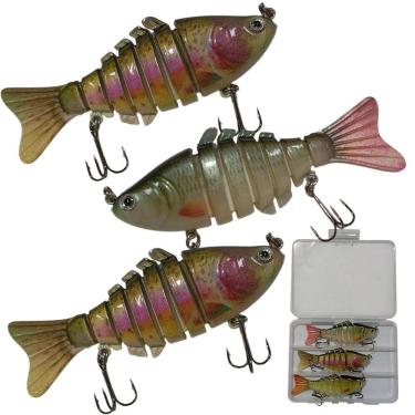 Imagem de Isca Artificial 3 Peixes Articulado Pesca Pescaria Alto Realismo Camping Fishing Lambari Robalo Traia Tainha Mar Rio