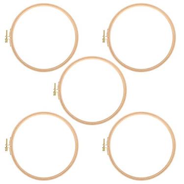 Imagem de CUOFYUNL 5 unidades de bastidor de bordado redondo amplo de bambu portátil para mesa faça você mesmo suprimentos de ponto cruz 19 cm