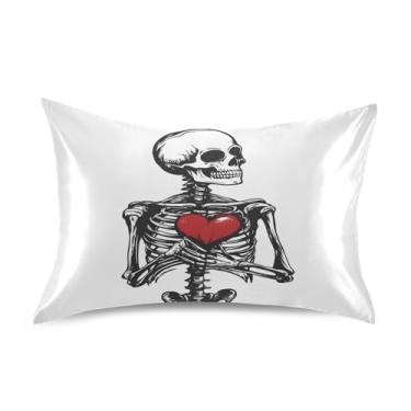 Imagem de JUZIHAI Fronha de cetim rosa esqueleto, fronha de seda suave e fresca, fronha de seda com fecho de envelope macio e respirável para cabelo e pele, tamanho Queen 50,8 x 76,2 cm x 1