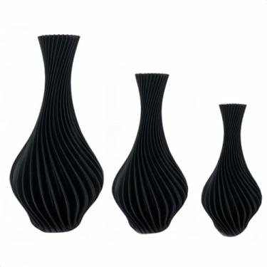 Imagem de Kit 3 Vasos Decorativos Em Espiral Moderno Sala Cozinha Decoração Ambiente Plástico Resistente enfeite para rack de sala jarros decorativos para sala(Preto,18cm 15cm 12cm)