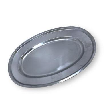 Imagem de Kit Com 6 Bandejas Travessa de Inox Oval Rasa Grande 50cm - kehome