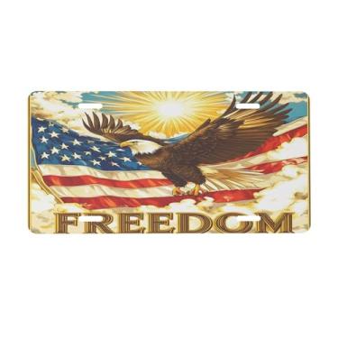 Imagem de Bandeira Águia EUA placa de licença para frente do carro placas de carro alumínio metal adequado para caminhão placa de porta de carro bar café acessórios automotivos para homens mulheres 15 x 30 cm