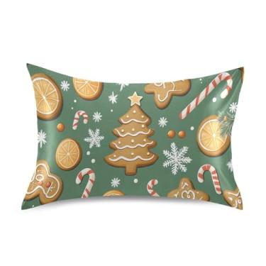 Imagem de Blueangle Fronha de cetim de biscoitos de Natal para cabelo e pele, fronha de seda, tamanho padrão (51 x 66 cm) - Capas de almofada de cetim com fecho de envelope (78)