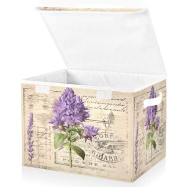 Imagem de Blueangle Cestos de armazenamento vintage de lavanda com tampas, 42 x 32 x 30 cm, grande cesta organizadora dobrável para decoração de casa e escritório (44)