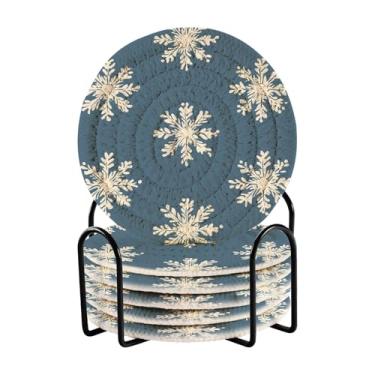 Imagem de Blueangle 6 peças de porta-copos de neve de inverno para bebidas, porta-copos de tecido redondo super absorvente para mesa de café, proteção de mesa para decoração de casa (488)