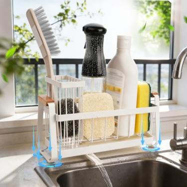 Imagem de Hobychild Suporte de esponja de cozinha com suporte de escova de louça, suporte de pia com ventosa, caixa de pia de aço inoxidável, bandeja de sabão para acessórios de bancada de cozinha e