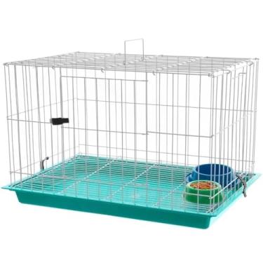 Imagem de Gaiola para coelho com bandeja removível e comedouro inox, cercado para porquinho da Índia e roedores com teto, gaiola doméstica para pets fácil de limpar e adequada para gato pequeno (Verde)
