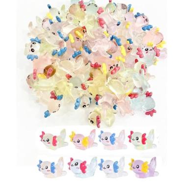 Imagem de Conjunto de 50 peças de axolote de resina luminosa em miniatura – 8 estilos únicos, pequenos bonecos de axolote para artesanato DIY, casa de bonecas, paisagem de jardim e decoração de plantas em vaso