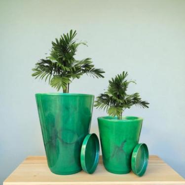 Imagem de Kit Jogo 2 Vasos Luxo Marmorizados N°1,2 Polietileno Planta Flor Jardim Varanda Moderno Elegante (Verde)