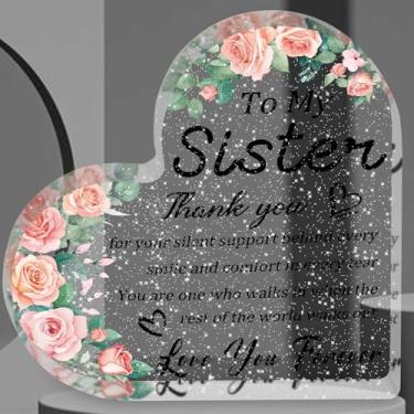 Imagem de 1 peça de presente de acrílico em forma de coração para irmã decoração de mesa placa acrílica em forma de coração presentes de aniversário presente de irmã decoração de quarto A única maneira de