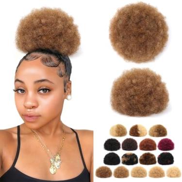 Imagem de HBKRF Rabo de cavalo de cabelo humano para mulheres negras 20 cm #04 castanho médio durável natural macio e liso crespo extensões de cabelo bufante