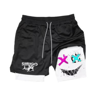 Imagem de Shorts De Corrida Masculinos Com Estampa De Rosto Sorridente, Secagem 