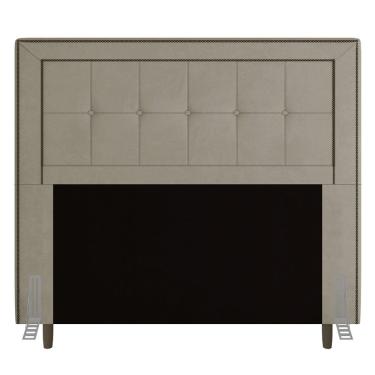 Imagem de Cabeceira Cama Box Solteiro Luxor 90cm com Tachas e Frame Suede Bege - Abmaza