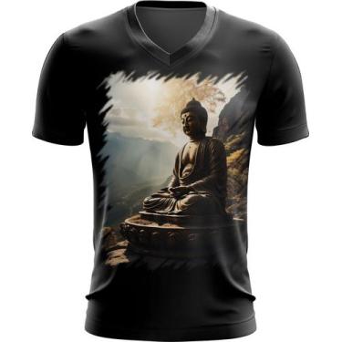 Imagem de Camiseta Gola V Estátua de Buda Iluminado Religião 1 - Kasubeck Store®