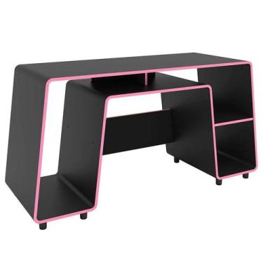 Imagem de Mesa Gamer London Preta E Rosa - Politorno