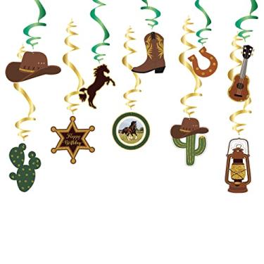 Imagem de 10 peças de serpentinas de festa de cowboy ocidental - tema ocidental espirais pendurados de aniversário, tema de cowboy ocidental decoração de festa pano de fundo para fotografia