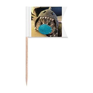 Imagem de Bandeiras de palito de dente dolorosas com expressão de filhote e querubim para marcação de bolo de festa, prato de queijo