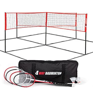 Imagem de EastPoint Sports Conjuntos de badminton; configuração fácil ou estilos de 4 vias, jogo de quintal inclui rede portátil, 4 raquetes de badminton, 2 petecas e bolsa de acessórios para armazenamento