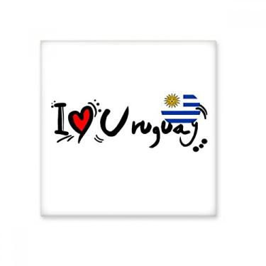 Imagem de I Love Uruguai Bandeira da Palavra Amor Ilustração Coração Azulejo Cerâmica Brilhante Decalque Pedra Adorna Tijolo Vitrificado