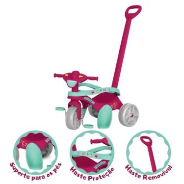 Imagem de Triciclo Infantil Meninas Mototico Rosa 2 Em 1 Pedal E Haste Empurrado