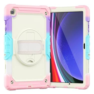 Imagem de Capa de TPU resistente à prova de choque para Galaxy Tab A9 Plus (2023) SM-X210/216B Capa protetora robusta à prova de quedas com protetor de tela + suporte giratório + alça de ombro (rosa colorido)