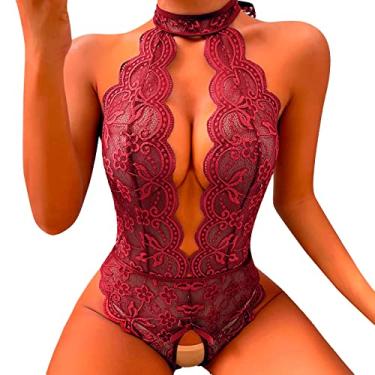 Imagem de Lingerie feminina fashion de encenação, lingerie sexy feminina, fantasias de renda xadrez vermelha, lingerie de coelho (vinho, G)