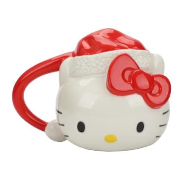 Imagem de Bioworld Hello Kitty Chapéu de Papai Noel 473 ml Caneca de personagem esculpida em cerâmica