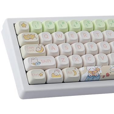 Imagem de TYRIXKI Conjunto de teclas 143 teclas PBT personalizadas coelho fofo conjunto de teclas perfil MOA para teclados mecânicos Cherry Gateron MX Swithes, para teclado Mac Windows PC