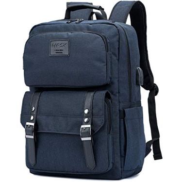 Imagem de HFSX Mochila para laptop feminina masculina mochila universitária mochila vintage mochila livro resistente à água 15,6 polegadas laptop azul