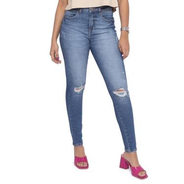 Imagem de Calça Jeans Feminina Skinny Rasgo No Joelho Índigo Médio-Feminino