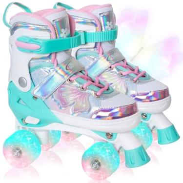 Imagem de Patins infantis para meninas e meninos - azul-petróleo para crianças de 4 a 5 a 6 7 anos - Rodas ajustáveis para atividades internas e externas, presente de aniversário para filho e neto