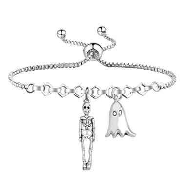 Imagem de TIIMG Pulseira com pingente de esqueleto e fantasma presentes temáticos de filmes de terror, Skeleton Ghost, Metal, na unknow