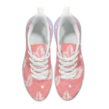 Imagem de GOSTONG Tênis de corrida feminino, elástico, com cadarço, amortecimento de ar, macio, antiderrapante, para atividades ao ar livre, 36-42, Folhas de palmeira, 39