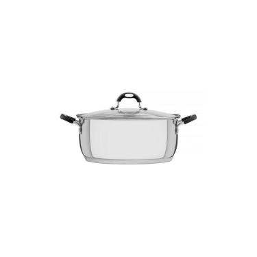 Imagem de Caçarola Rasa Solar Silicone Em Aço Inox Com Fundo Triplo E Tampa De Vidro 30 Cm 8,9 L